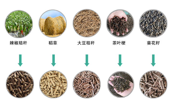 生物質顆粒機設備原料及成型顆粒圖片